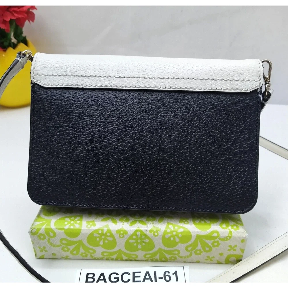 Kate Spade New York Colorblock Ivory Black Leather Small Crossbody Bag